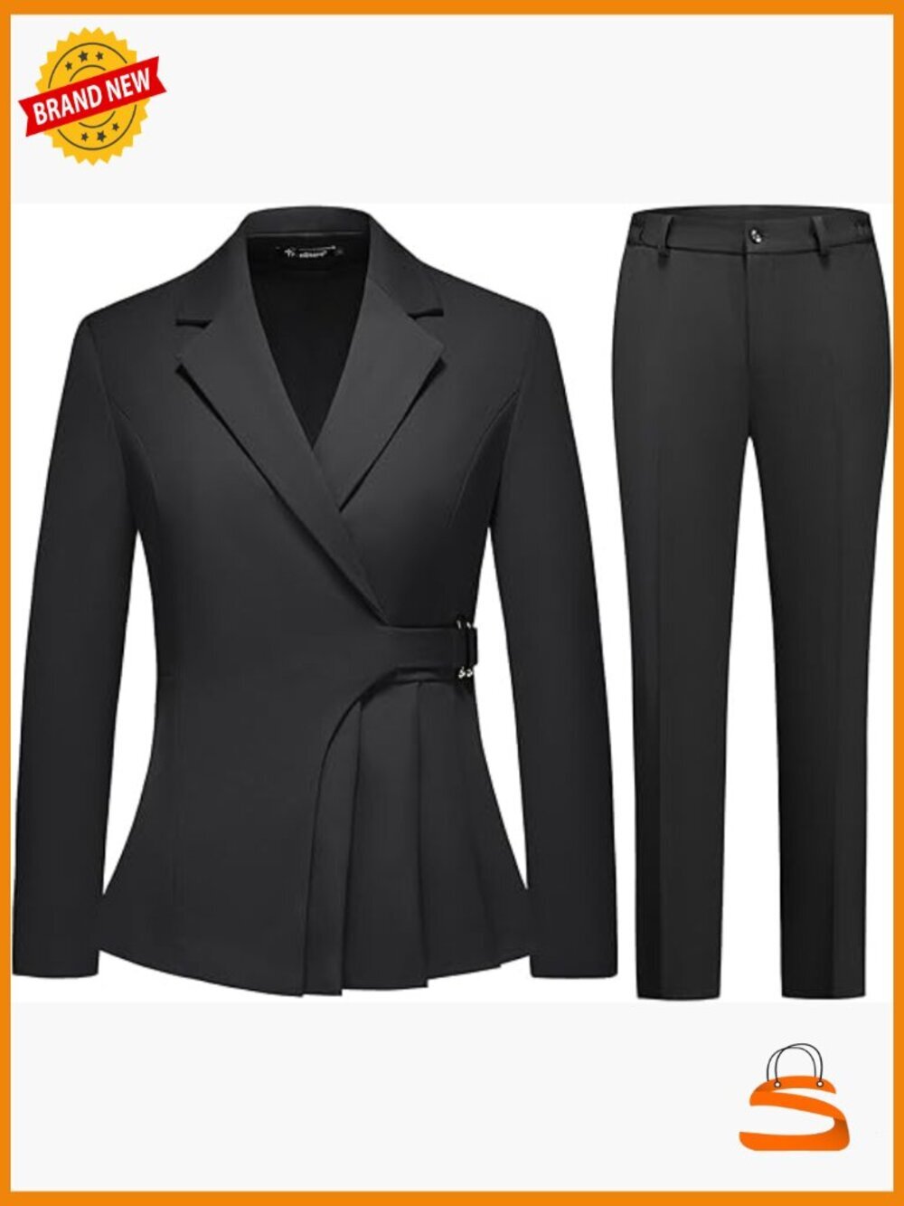 Modern Fitted Pantsuit Set with Irregular Hem Blazer and Elastic Waist Pants